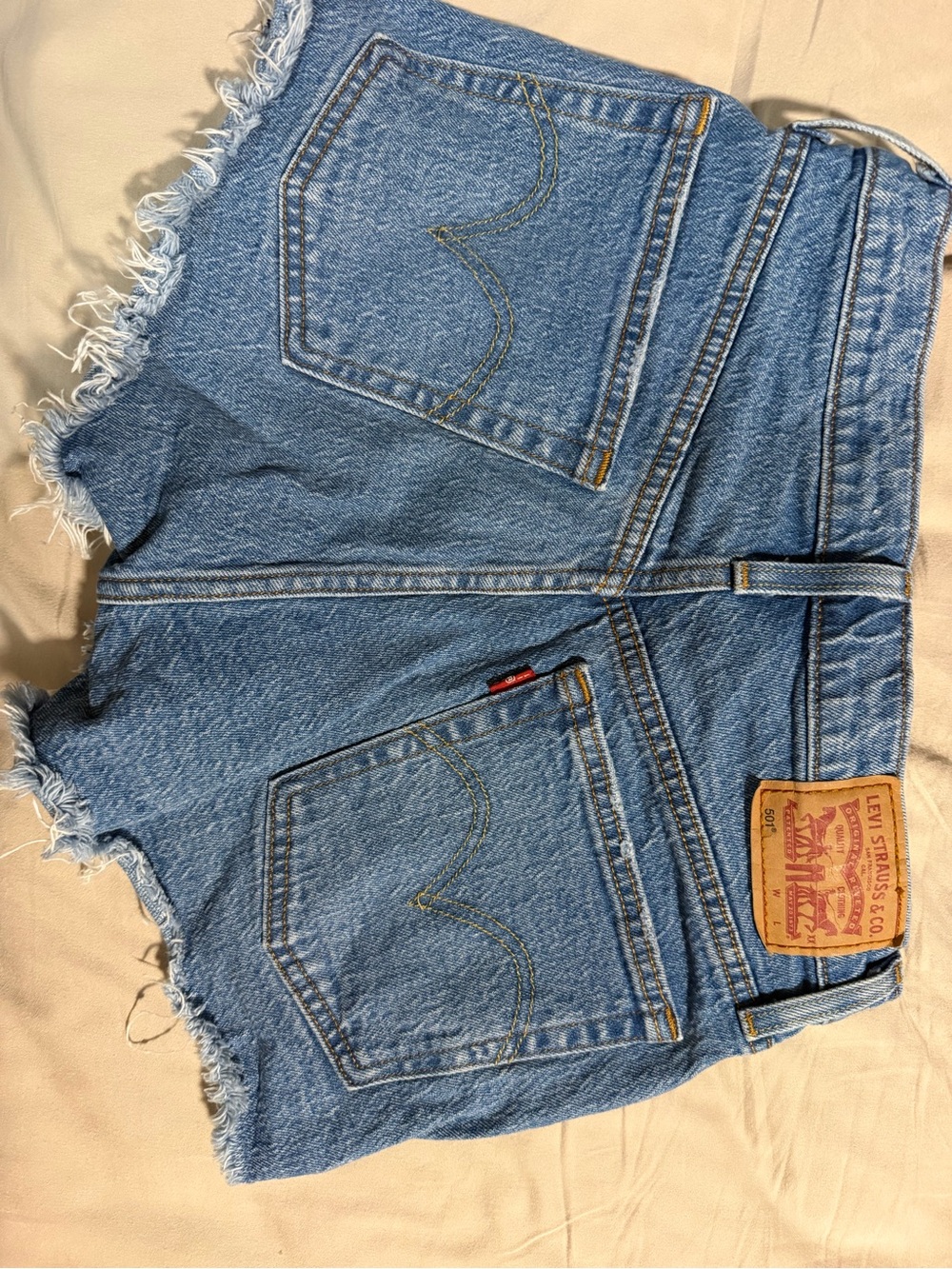 Levi 501 High-Rise Distressed Denim Shorts - Light Blue - Picture 3 of 3